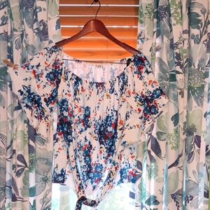 Lucky Brand Blue and Red Floral Blouse